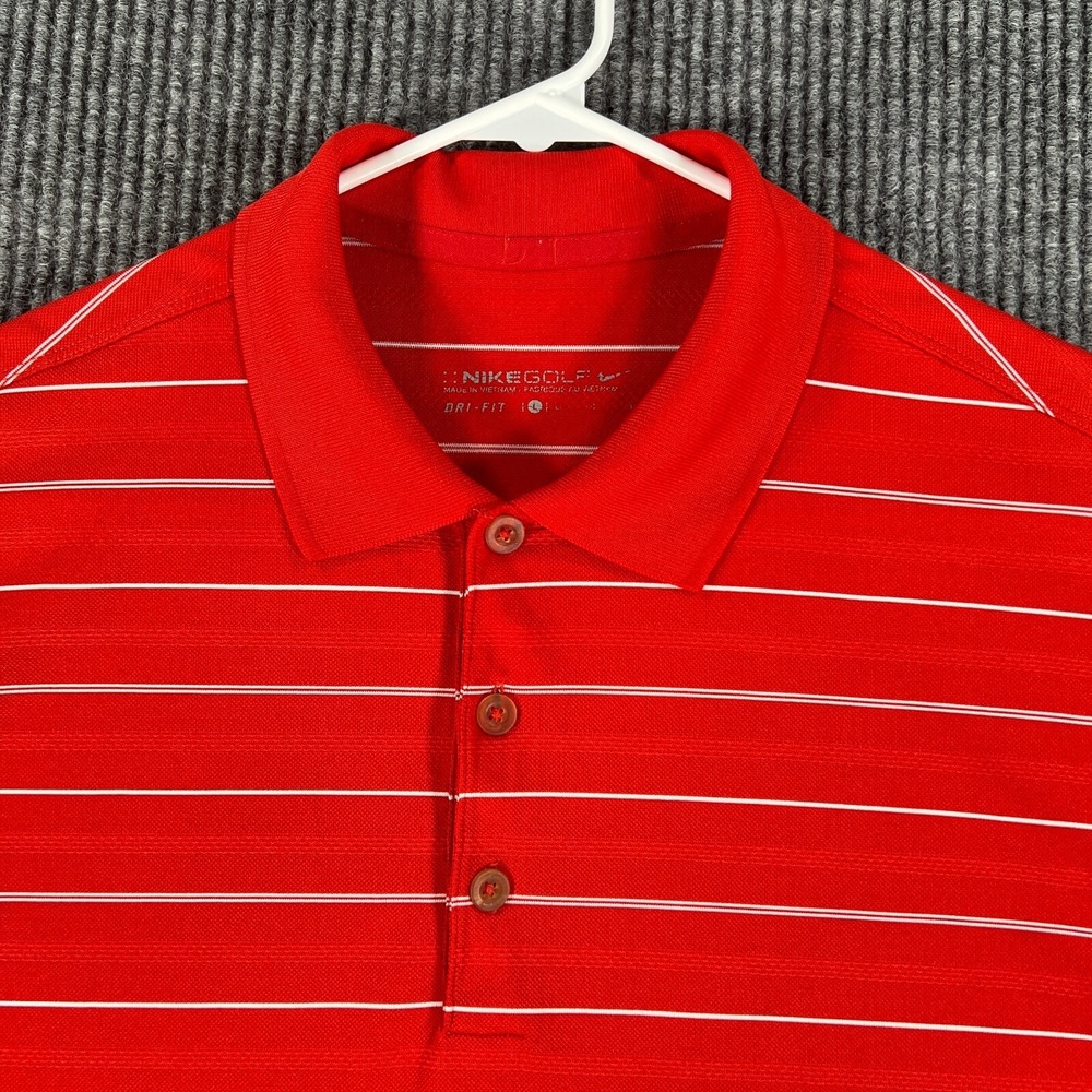 Nike Mens Shirt Polo Large Red Striped Short Sleeve Golf Dri-Fit Outdoor Light